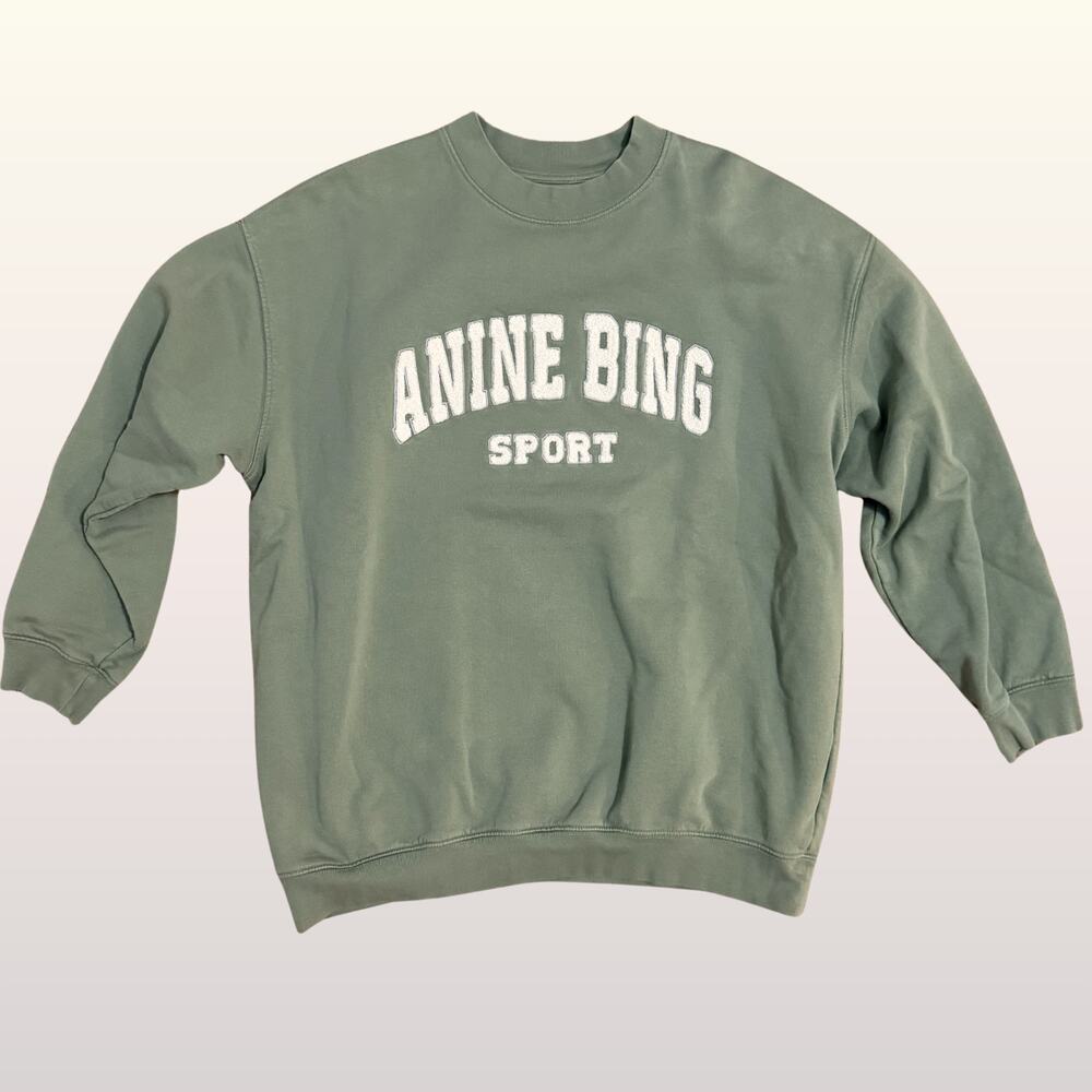 ANINE BING SPORT Tyler Oversized Sweatshirt sz Small Washed Olive Puffy Logo